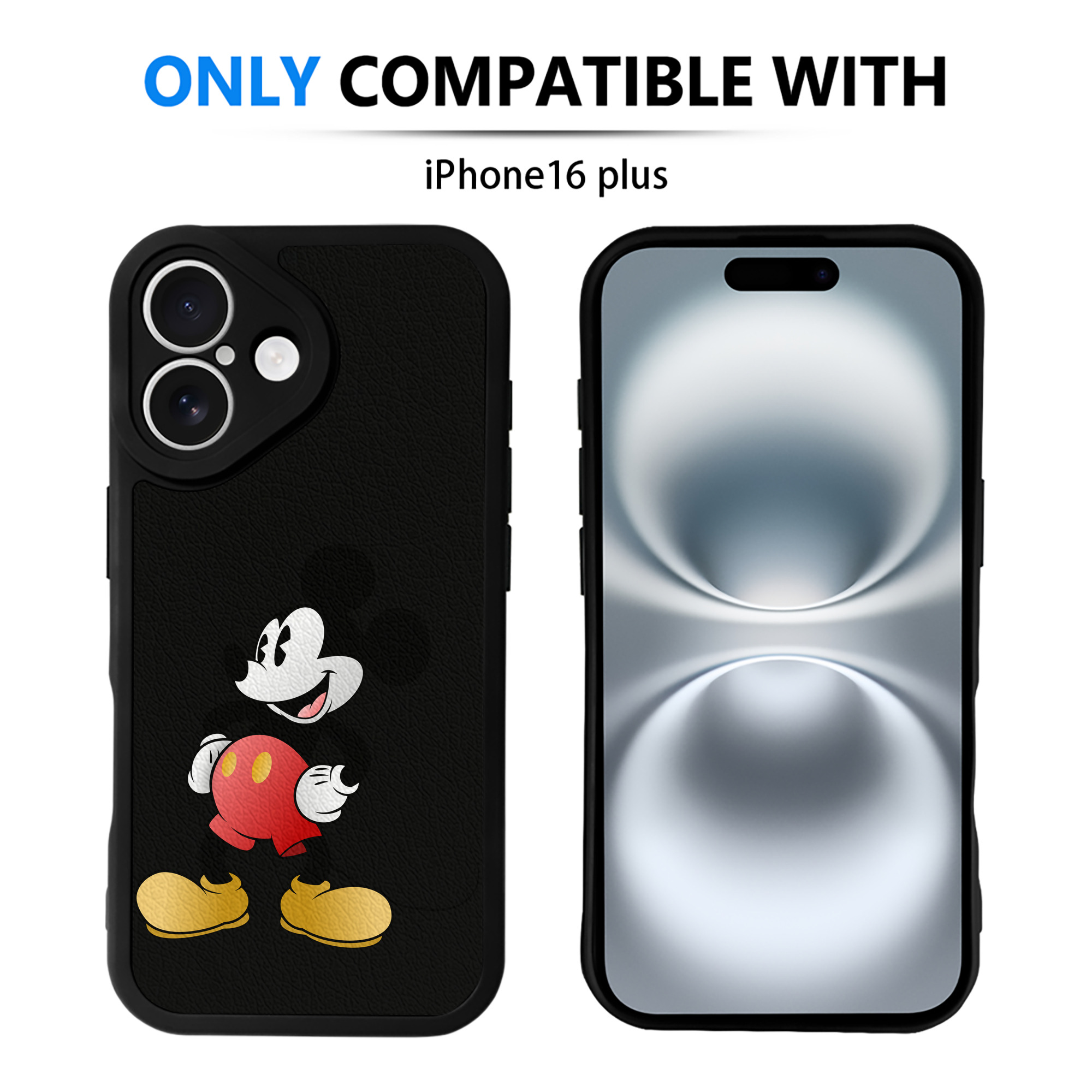 （画像用） ミッキーマウス Mickey Mouse 【iPhone 16シリーズ対応】シリコンスマホケース（レザー調） 材質：シリコン